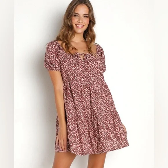 LACAUSA x Anthropologie Playa Mini Boho Flowy Dress in Cocoa Mushroom NWT - Picture 2 of 7